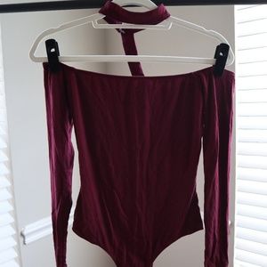 Tobi Maroon Off the Shoulder Bodysuit